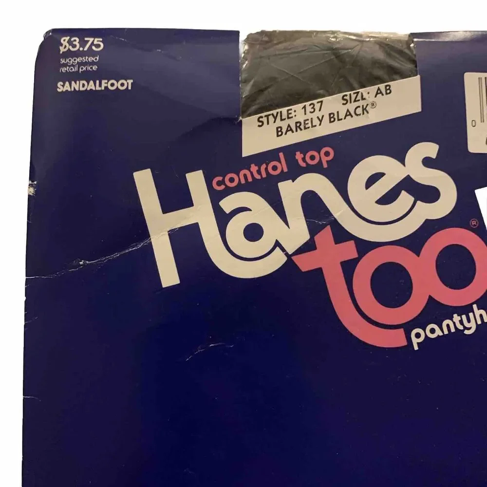 Vintage Hanes Too Control Top Sandalfoot Pantyhose AB Barley Black 137